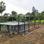 Next morning it was still standing, ready for putting the roof on Farm Farang bare structure